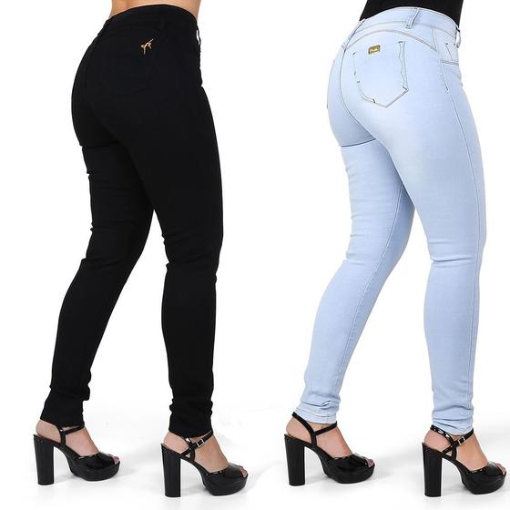 Imagem de Calças Jeans Feminina Skinny Levanta Bumbum Elastano Cintura Alta                                                                 