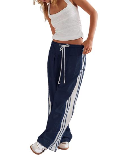 Imagem de Calças largas Hongsui Drawstring High Rise Side Stripe