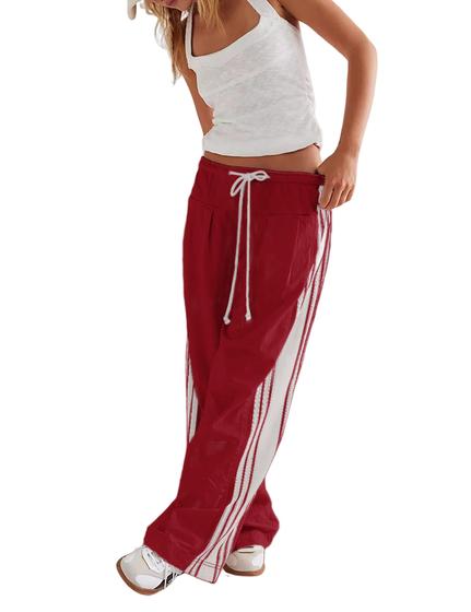 Imagem de Calças largas Hongsui Drawstring High Rise Side Stripe