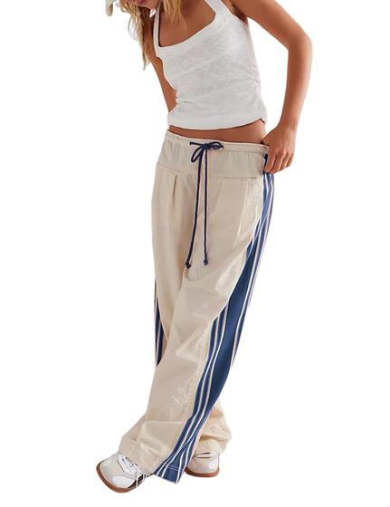 Imagem de Calças largas Hongsui Drawstring High Rise Side Stripe