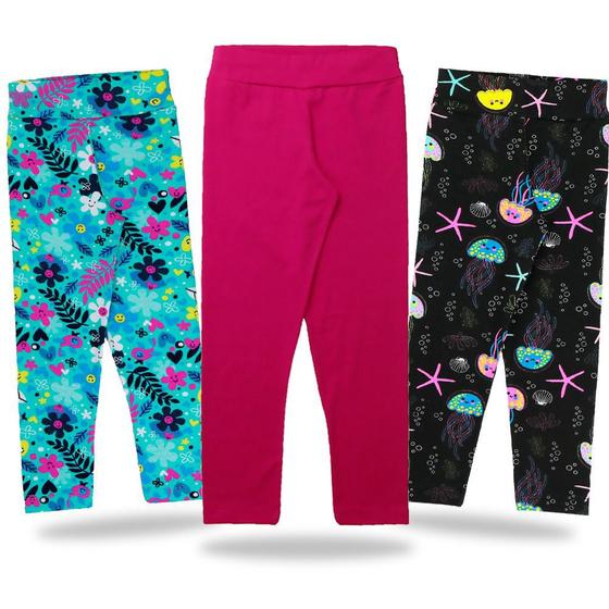 Imagem de Calcas Legging Infantil Juvenil Crianca Menina Kit 3 Peças Roupas de Crianças