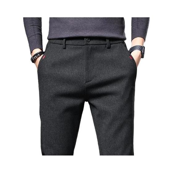 Imagem de Calças Masculinas De Algodão Elástico Slim Fit Outono Casual Negócios Moda Cintura Elástica Cinza