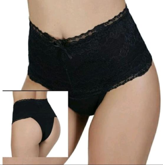 Imagem de Calcinha Cinta Modeladora Pós Parto Cintura Alta Renda Tanga Cinta Compressão Maternidade Gestante