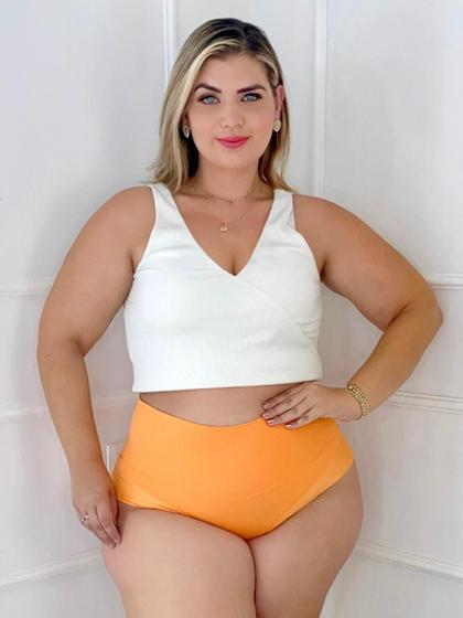Imagem de Calcinha conforto cintura super alta com forro de algodão semi fio duplo laranja pessego