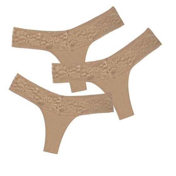 Imagem de Calcinha De Algodao Nude Fio Duplo Nao Marca Na Roupa Kit 3
