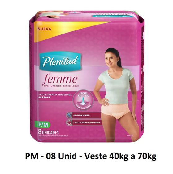 Imagem de Calcinha Descartavel Plenitud Femme Nude Pós Parto Incontinência Tam PM 08 Unid