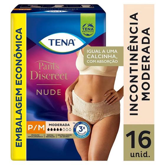 Imagem de Calcinha Descartável Pós Parto Incontinência Fralda Tena Pants Discreta Tam P/M 16 Unid Bege Nude