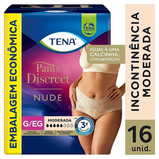 Imagem de Calcinha Descartável Pós Parto Incontinência Tena Pants Discreta Tam G/XG 16 Unid Bege Nude