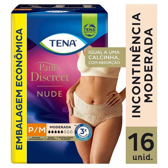 Imagem de Calcinha Descartável Pós Parto Incontinência Tena Pants Discreta Tam P/M 16 Unid Bege Nude