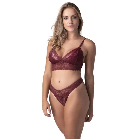 Imagem de Calcinha e Soutien Conjunto Renda Sexy Moda Íntima Lingerie Feminina Sutiã Sem Bojo