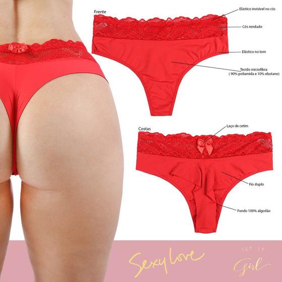 Imagem de Calcinha Feminina Fio Duplo Lingerie Microfibra Cós Rendado