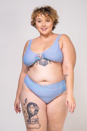 Imagem de Calcinha Plus Size Barra Em V Listras Finas Rosa e Verde