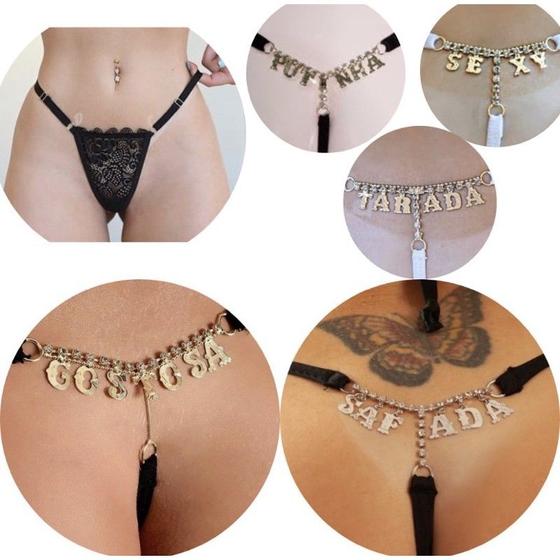 Imagem de Calcinha Sexy Preta com palavra 'T' em Strass