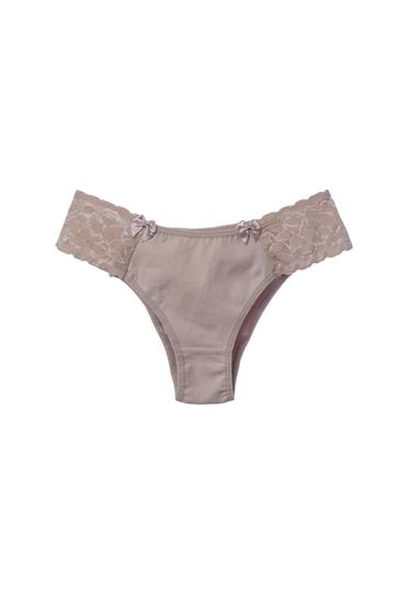 Imagem de Calcinha tanga de algodão e renda