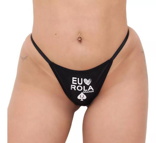 Imagem de Calcinha tanga fio frase noite preta + gargantilha hotwife