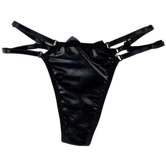 Imagem de Calcinha Tule Sensual Vinil Brilhante Lingerie Gostosinha