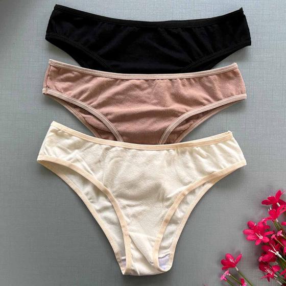 Imagem de Calcinhas 100% Algodão Kit 3 Pçs Calçola Lingerie Básica Dia Revenda Atacado