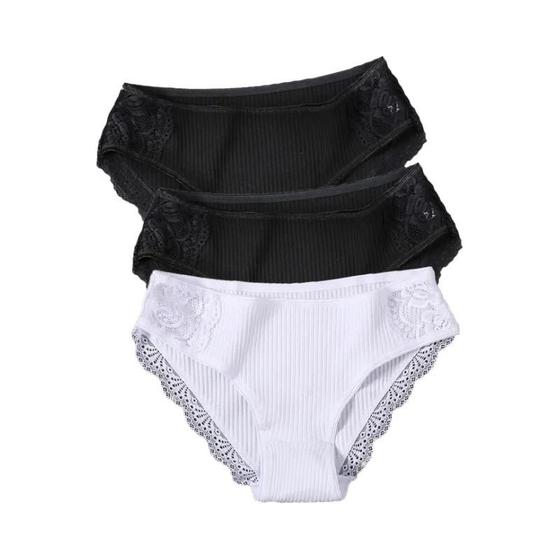 Imagem de Calcinhas Femininas de Algodão com Renda Floral - Confortáveis e em Cores Sólidas (M-XXL)