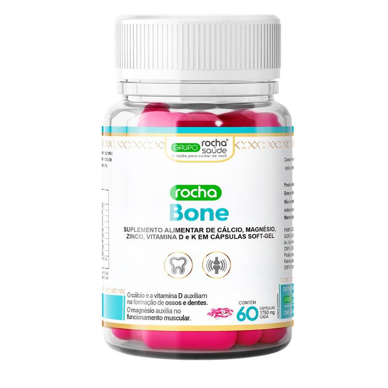 Magnesio Rocha Cálcio, Magnésio, Zinco, Vitaminas D e K2 Rocha Bone - 60 Cápsulas ...