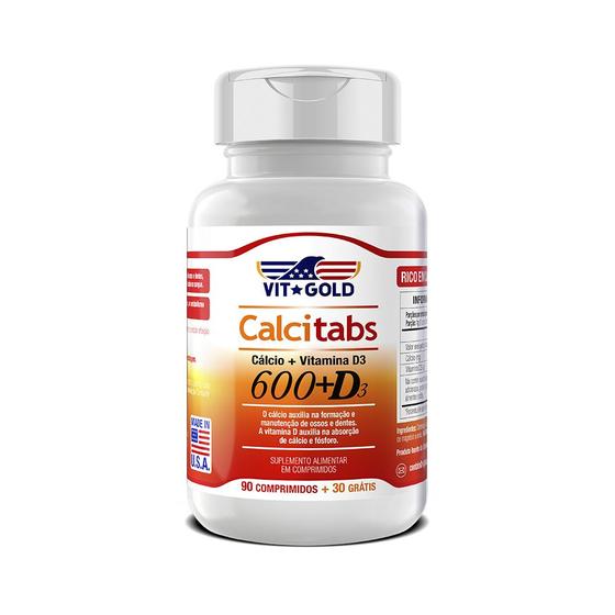 Imagem de Calcitabs 600Mg Com Vitamina D3 Vitgold Com 90 Comprimidos