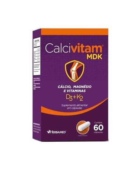 Imagem de Calcivitam MDK Herbamed - Cálcio, Magnésio, Vitaminas D3 + K2 Suplemento Alimentar 60 Cáps