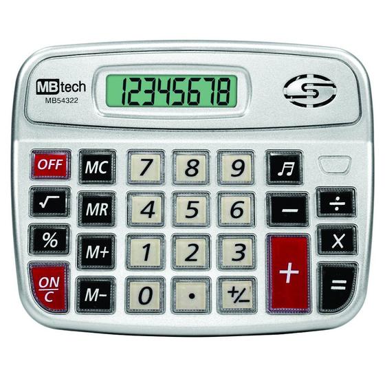 Imagem de Calculadora 8 díg. méd. de mesa à pilha c/som MB54322