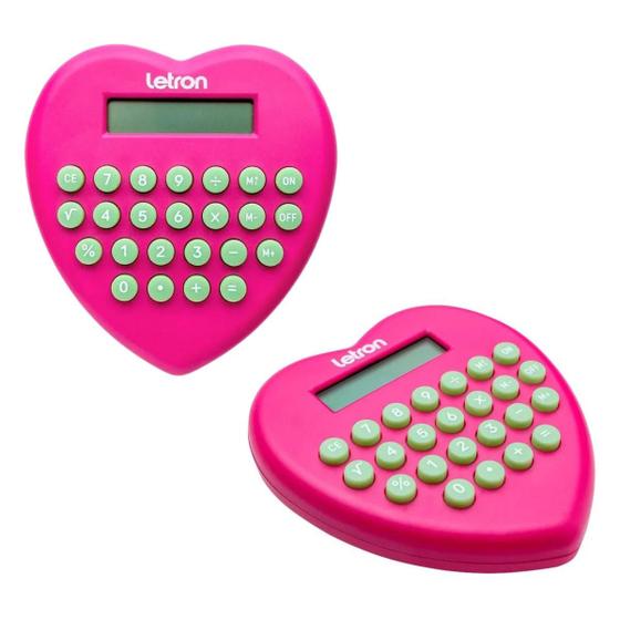 Imagem de Calculadora Bolso Formato Coração Rosa 8 Dígitos Letron
