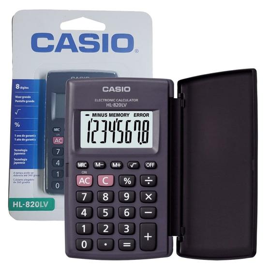 Imagem de Calculadora CASIO HL-820LV Preta Pequena de Bolso Compacta com Tampa 8 Dígitos Visor Grande HL820LV