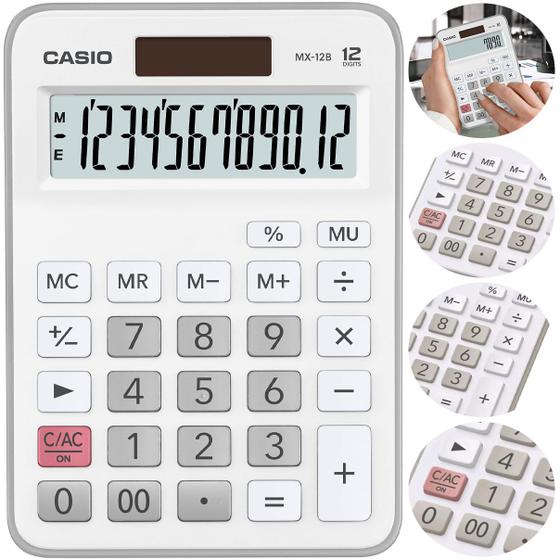 Imagem de Calculadora Casio MX-12B Branca 12 Dígitos De Mesa Visor Extra Grande Digitação Simultânea MX12B MX-12B-WE