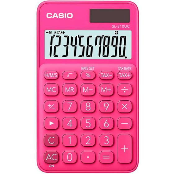 Imagem de Calculadora Casio SL-310UC Rosa de Bolso Pequena 10 Dígitos Visor Grande Cálculo de Taxa SL310UC