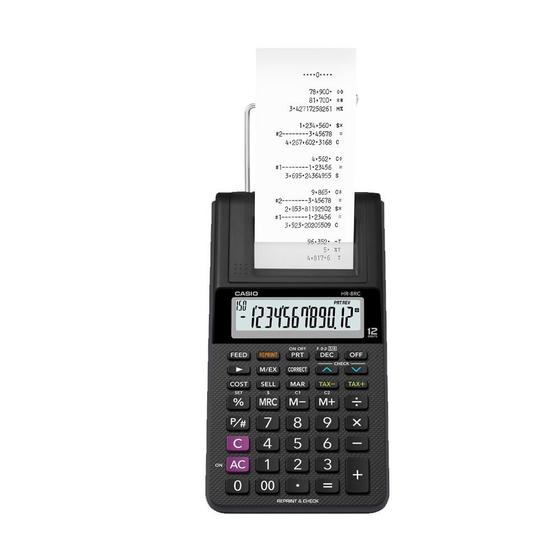 Imagem de Calculadora com Bobina 12 Dígitos HR-8RC-WE-B-DC Preta CASIO