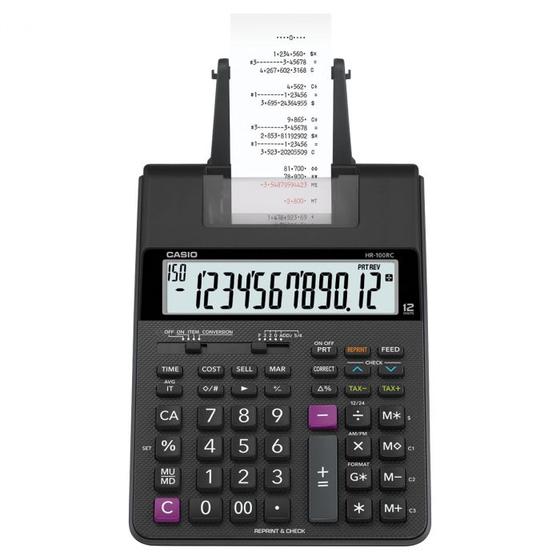 Imagem de Calculadora Com Bobina 2.0 Linha Com 2 Cores Impressão  Acompanha A Fonte De Alimentação Hr-100rc-bk-b-dc Preta