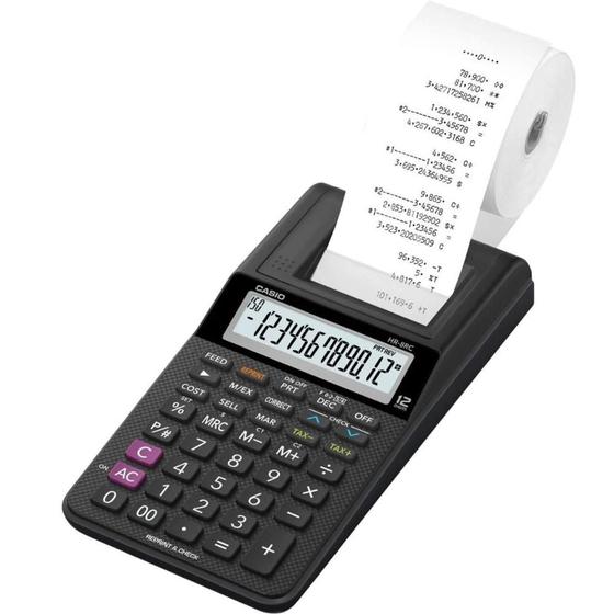 Imagem de Calculadora Com Bobina Casio HR-8RC-WE-B-DC 12 Dígitos Preta