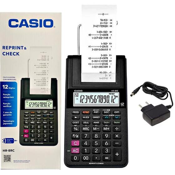 Imagem de Calculadora Com Bobina Casio Impressão HR-8RC 12 Digitos