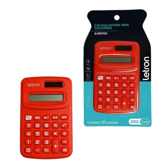 Imagem de Calculadora de bolso 8 digitos colorida vermelha - letron