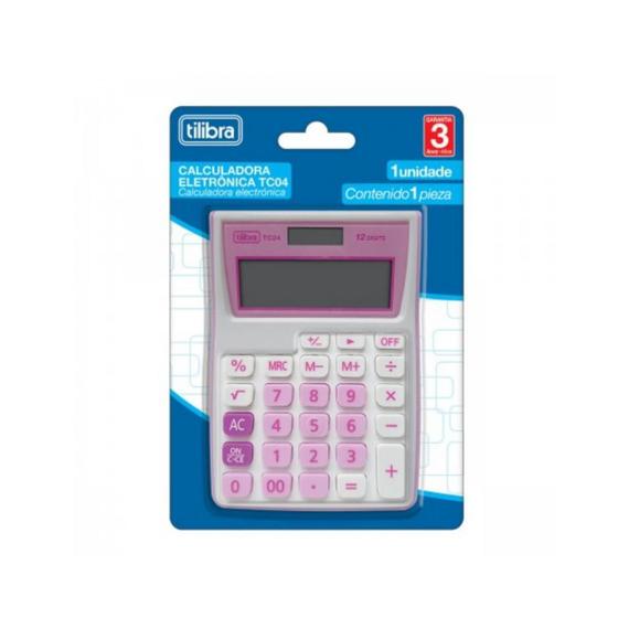 Imagem de Calculadora de Bolso Tilibra Branca e Rosa TC04