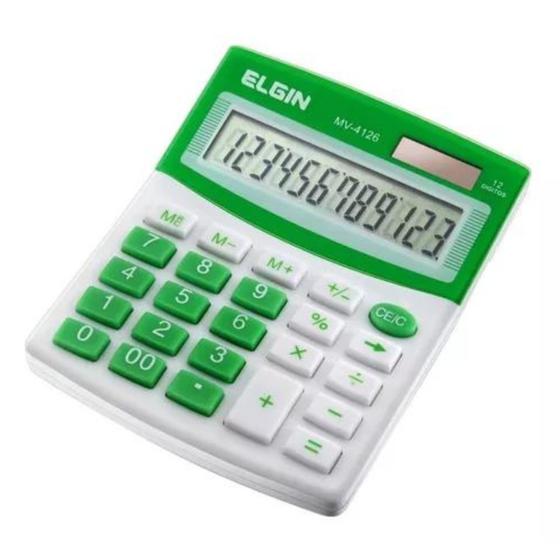 Imagem de Calculadora De Mesa 12 Dígitos Bateria Solar Verde Elgin Lcd