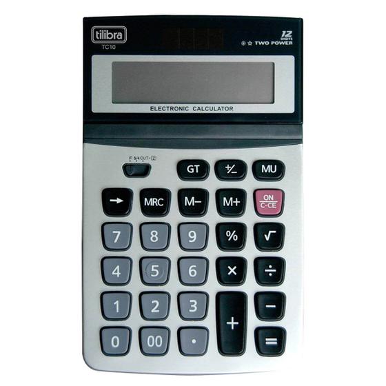 Imagem de Calculadora de Mesa 12 Dígitos Grande Aço Escovado TC10 Cinza