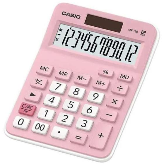 Imagem de Calculadora de Mesa 12 Dígitos Rosa com Alimentação SOLAR/BATERIA