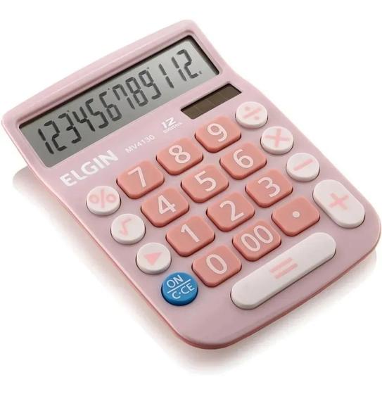 Imagem de Calculadora De Mesa 12 Dígitos Solar Bateria Lcd Elgin - Rosa - MV4130 