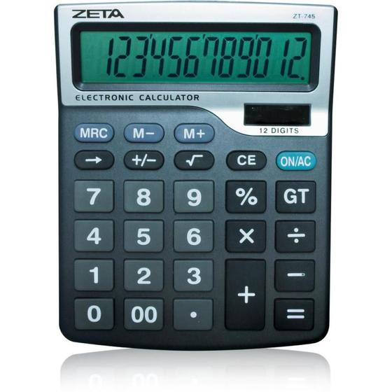 Imagem de Calculadora de Mesa 12 Dígitos Zeta com Visor Grande e Alimentação SOLAR/PILHA