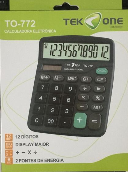 Calculadora de mesa (bat/solar/12 digitos) - tek One Menor preço em Calculadora de mesa (bat/solar/12 digitos) - tek One