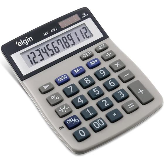 Imagem de Calculadora de Mesa Cinza com 12 Dígitos Solar MV4122 ELGIN