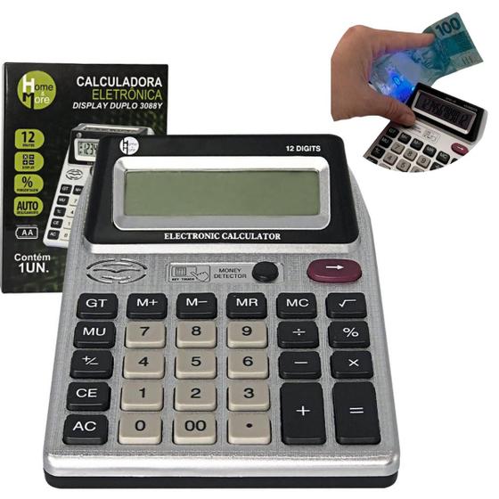 Imagem de Calculadora de Mesa Eletrônica Duplo Display com Luz Negra Para Identificar Nota Falsa