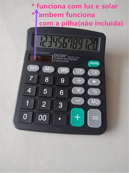 Imagem de Calculadora de mesa eletrônico 12 dígitos solar e pilha