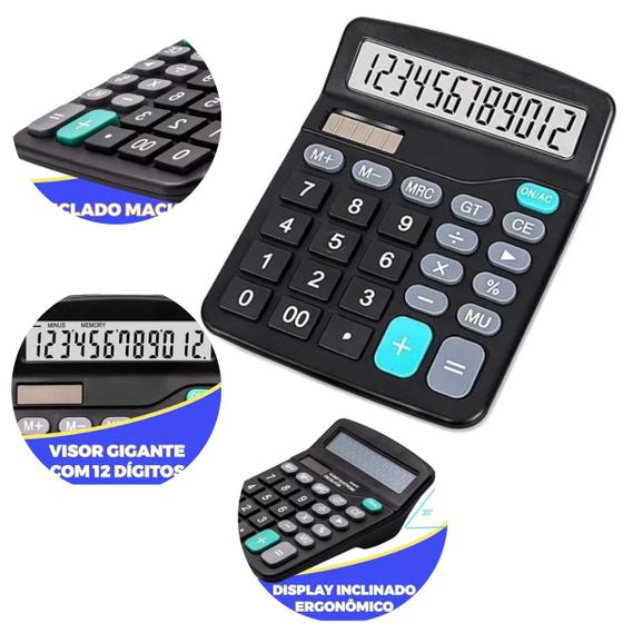 Imagem de Calculadora De Mesa Financeira Escritório 12 Digitos Cor Preta