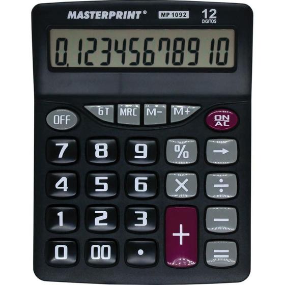 Imagem de Calculadora de Mesa MP 1092 12 DIG. Preta Pilha