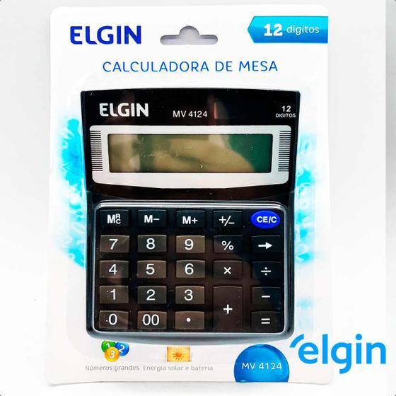 Imagem de Calculadora de Mesa MV4124/12 Dig. Bateria/Solar Preta Elgin