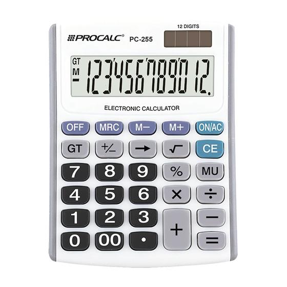 Imagem de Calculadora de Mesa Procalc PC255 12 Digitos Pilha Branca