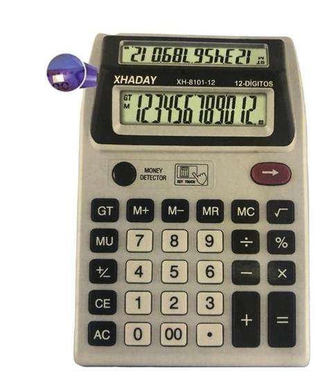 Imagem de Calculadora Digital de Mesa 12 Dígitos Visor Duplo Memória Com LED Testa Dinheiro